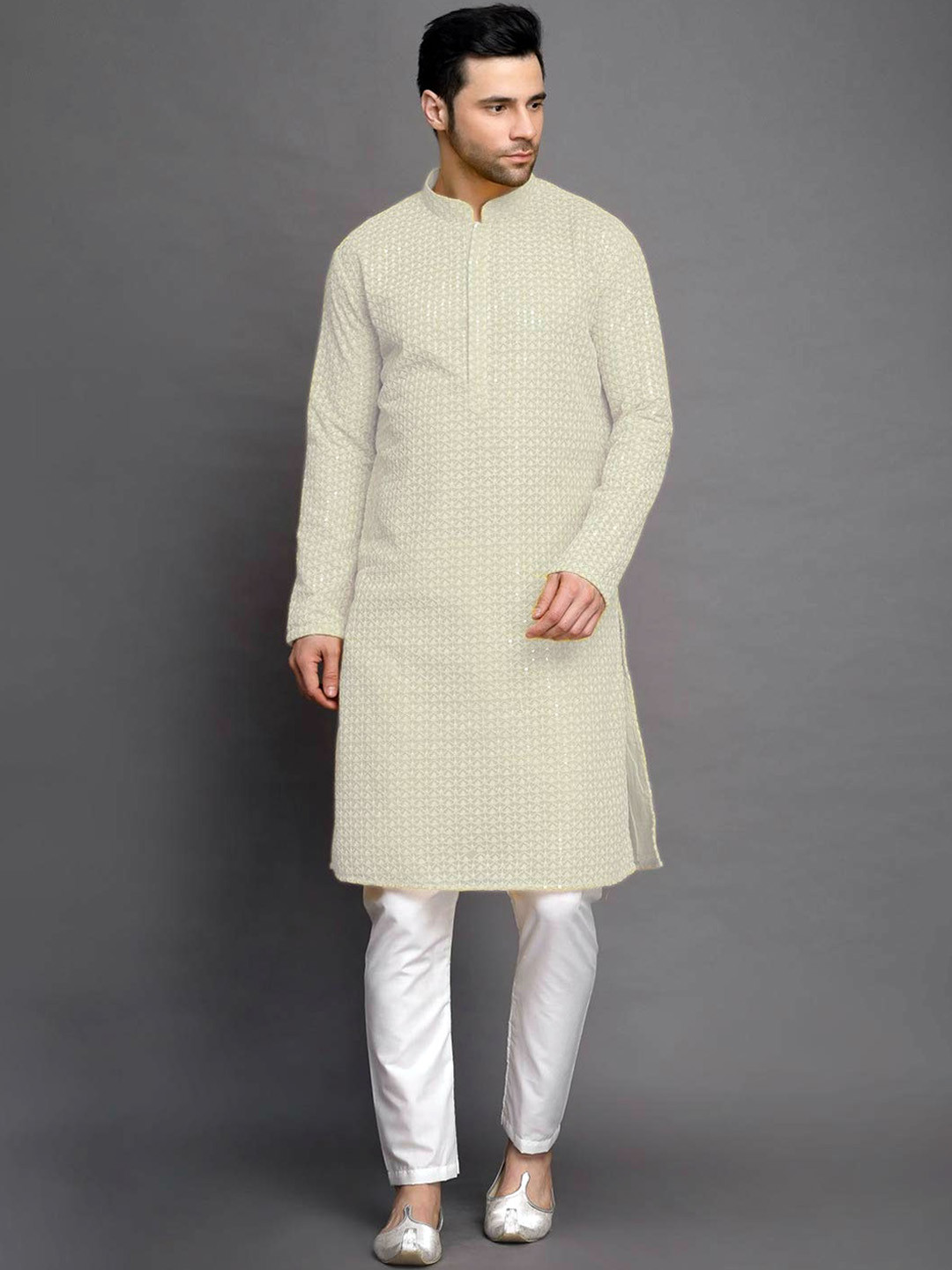

Utsav Fashion Embroidered Regular Thread Work Kurta with Pyjamas, Cream