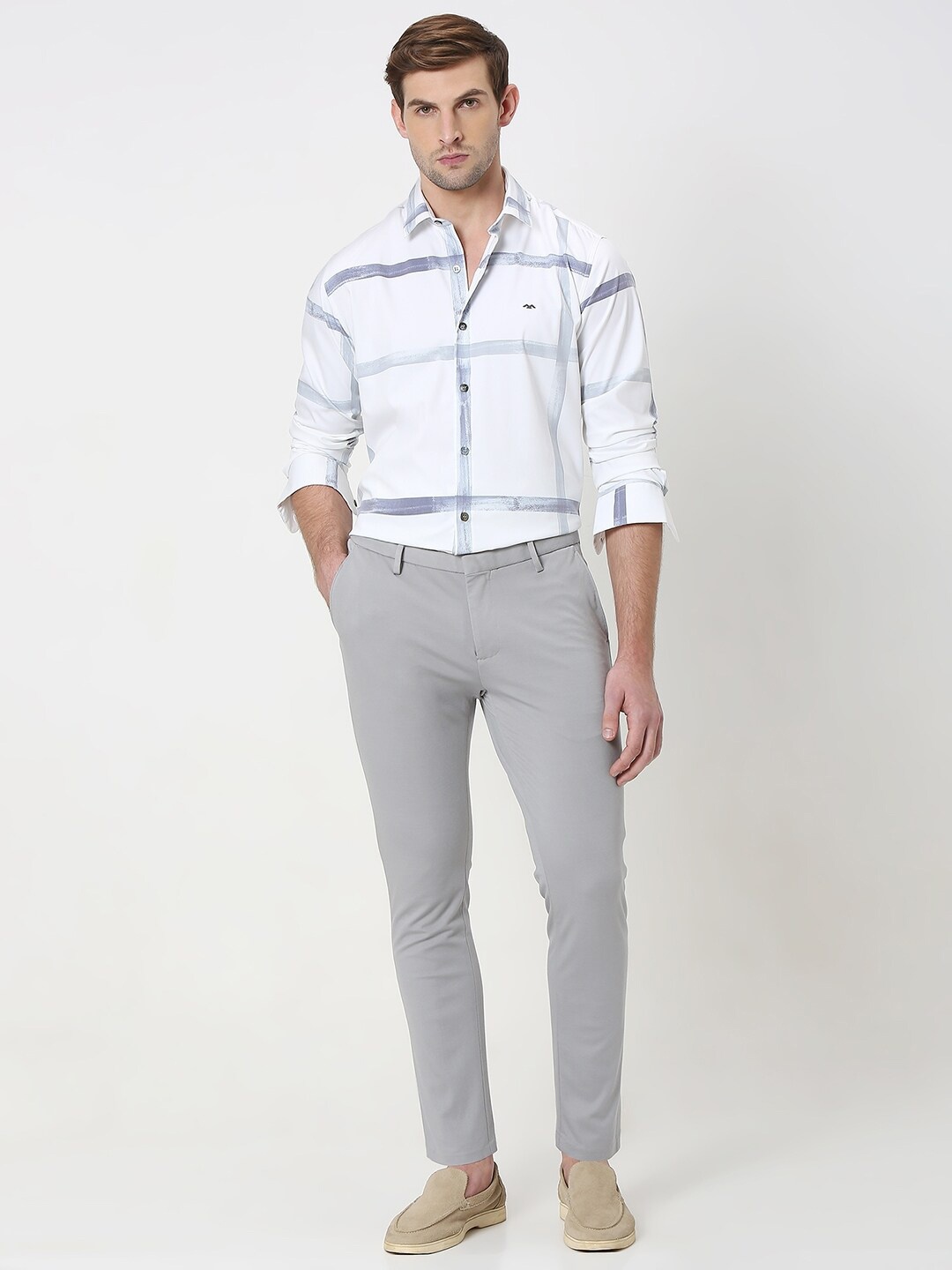 

Mufti Slim Fit Grid Tattersall Checks Opaque Casual Shirt, White