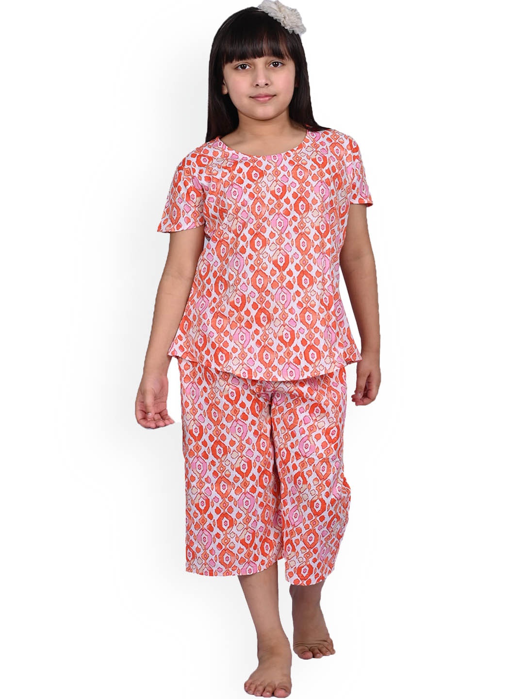

BAESD Girls Geometric Printed Pure Cotton Top & Capri, Pink
