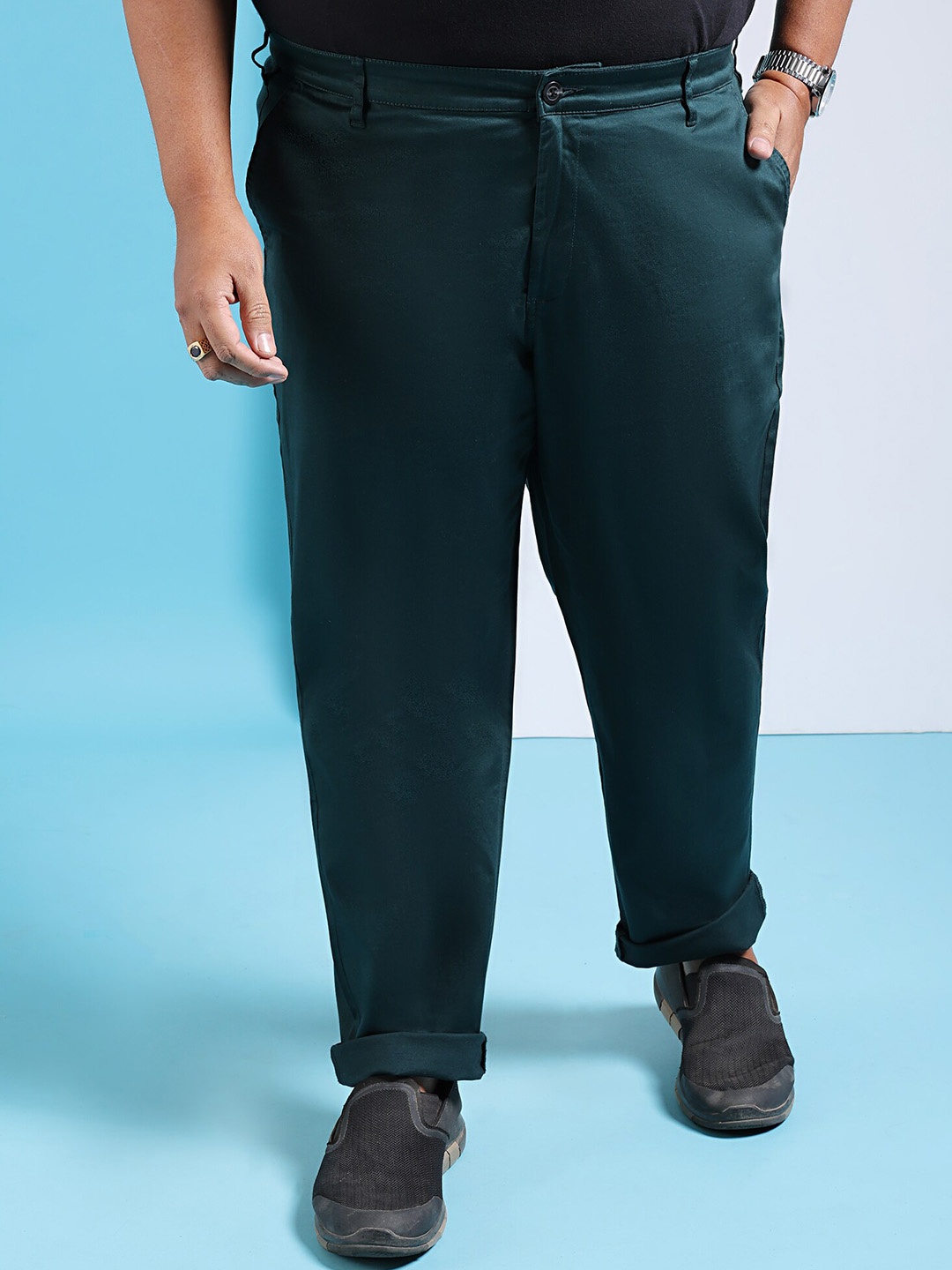 

HARDSODA Men Plus Size Mid Rise Chinos Trousers, Teal