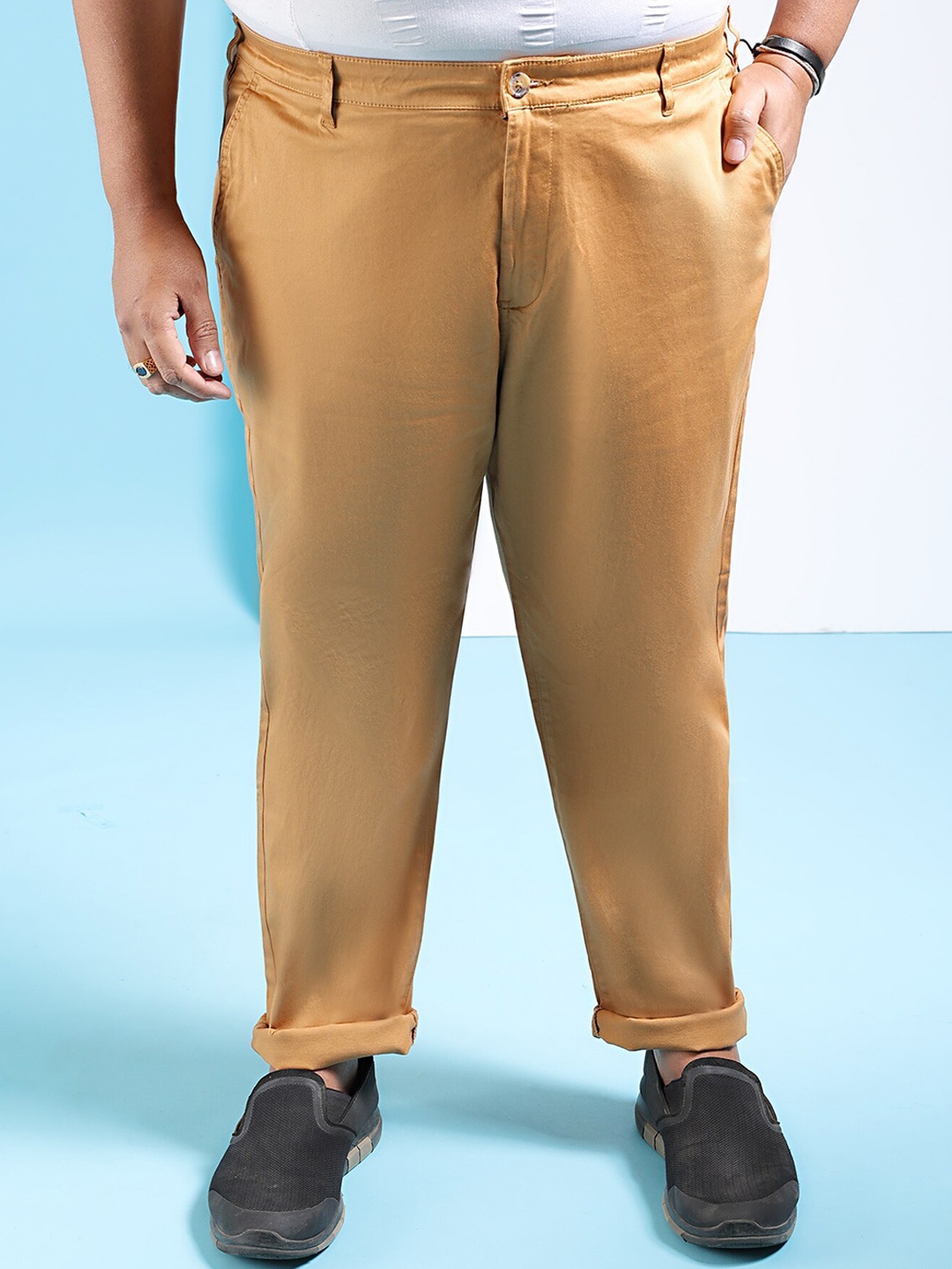 

Hardsoda by The Indian Garage Co Men Plus Size Mid Rise Chinos Trousers, Brown