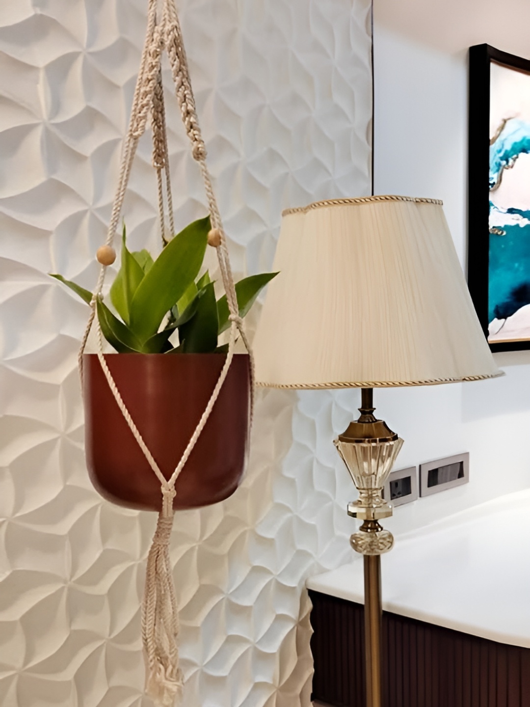 

CraftVatika Brown & Beige Hanging Flower Pot Planter With Rope Pot Holder