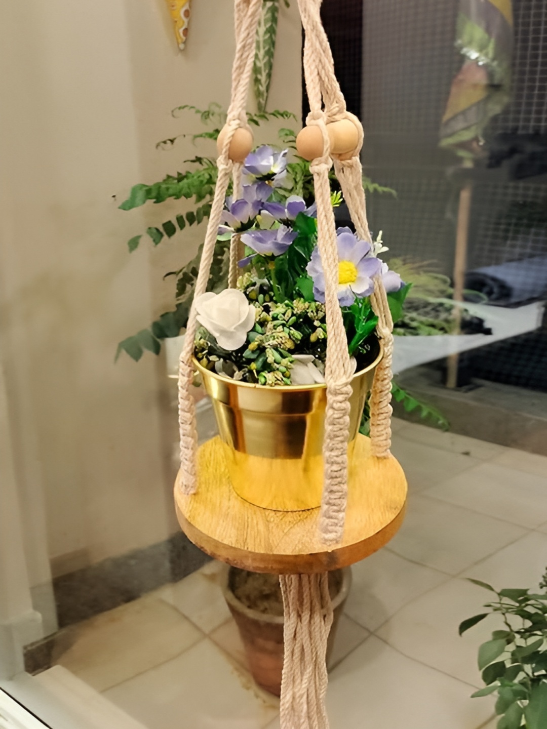 

CraftVatika Cotton Rope Hanging Planter, Beige