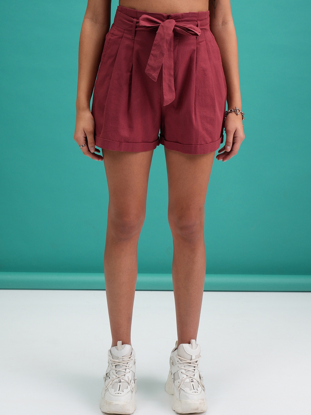 

Tokyo Talkies Women Mid-Rise Cotton Shorts, Rust