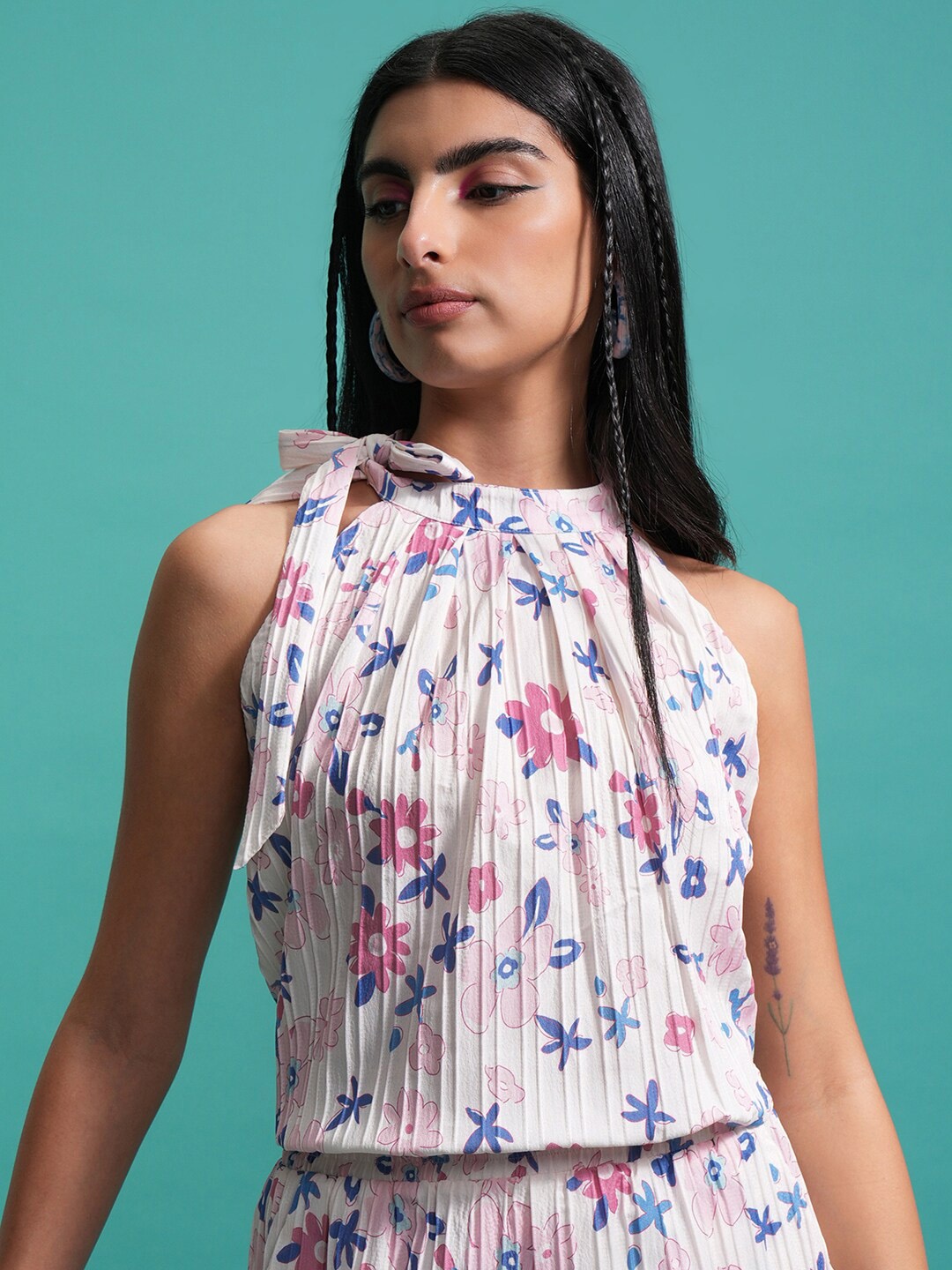 

Tokyo Talkies Floral Printed Halter Neck Top With Shorts, White