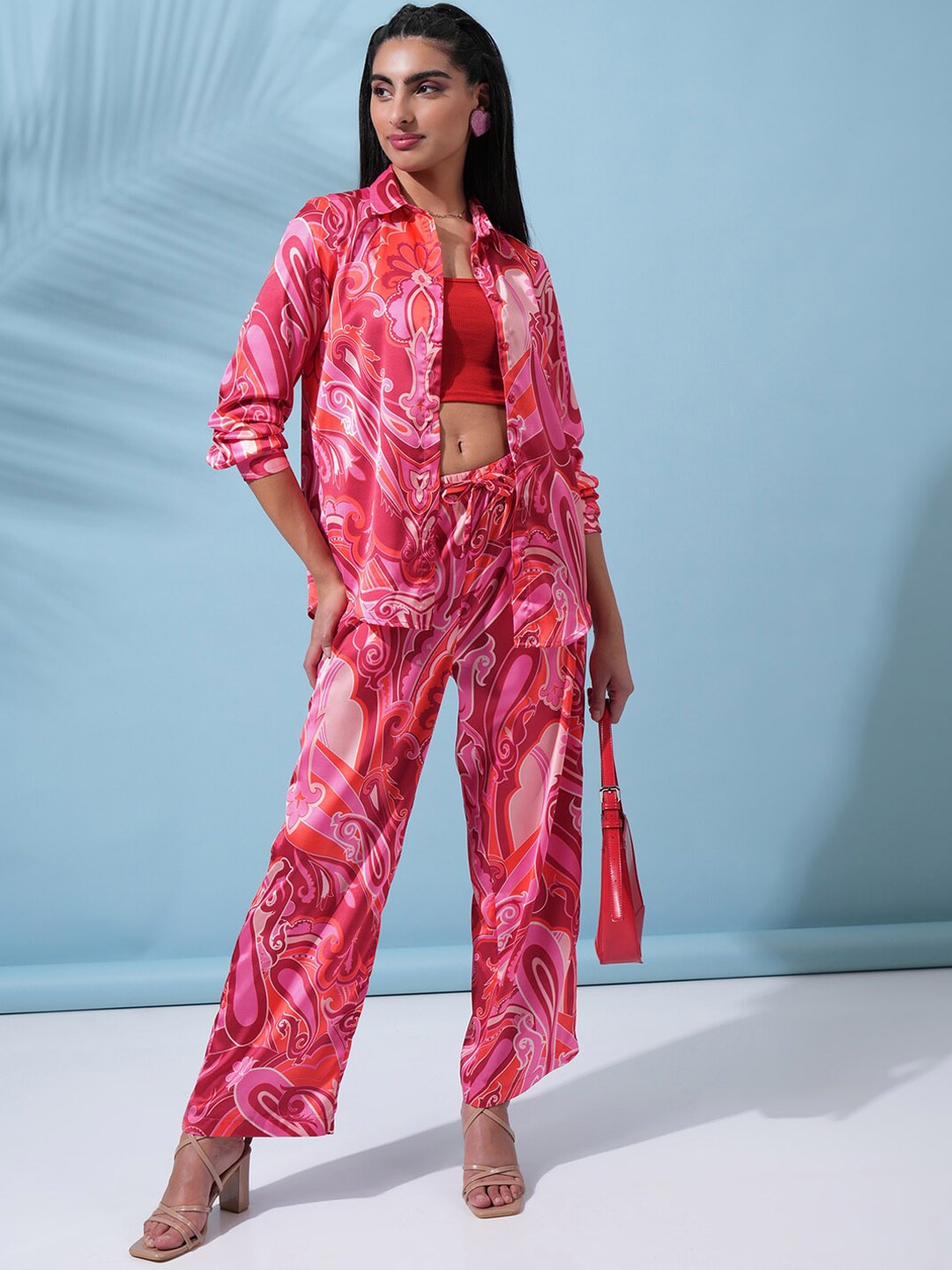 

Tokyo Talkies Pink Printed Shirt With Trouser