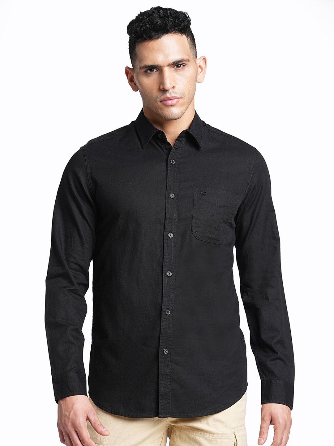 

Blue Buddha Comfort Spread Collar Long Sleeves Cotton Casual Shirt, Black