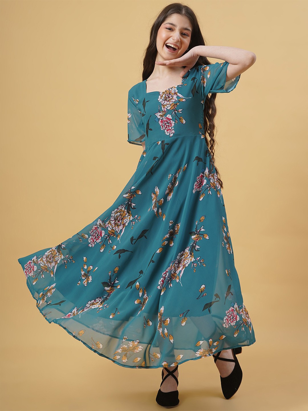 

BAESD Floral Print Georgette Maxi Dress, Sea green