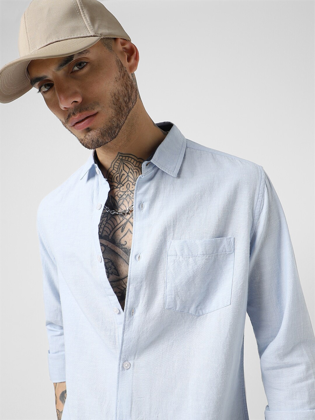

VASTRADO Slim Fit Spread Collar Cotton Casual Shirt, Blue