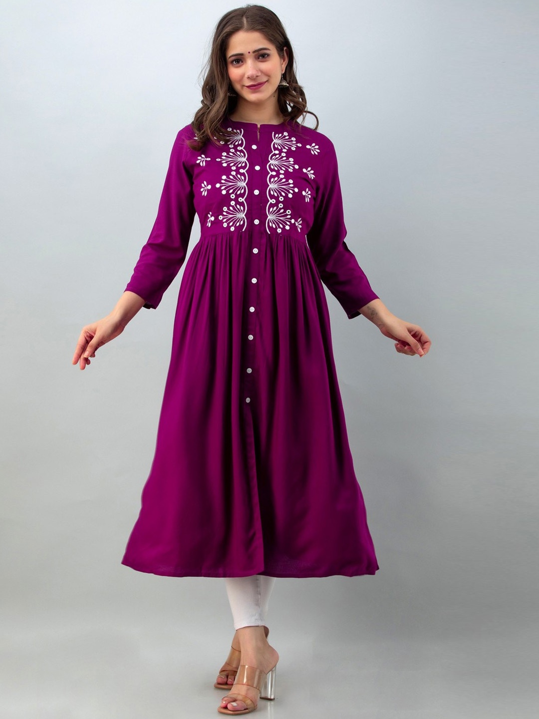 

PURVIJA KURTIES Floral Embroidered Regular Thread Work Anarkali Kurta, Purple