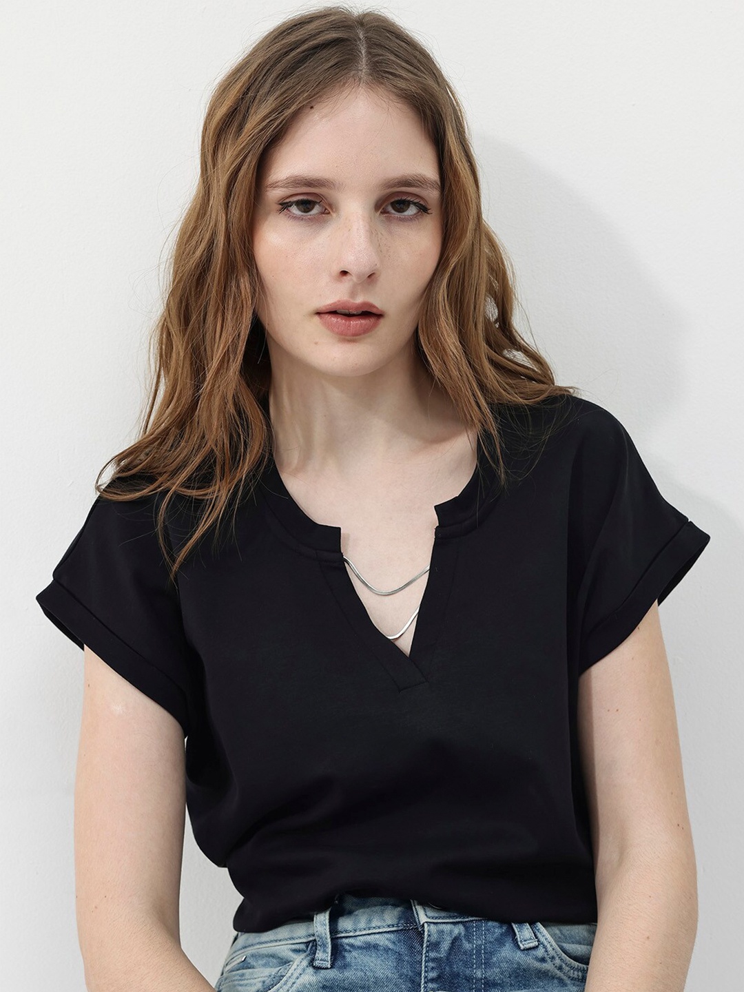 

RAREISM Extended Sleeves Cotton Top, Black