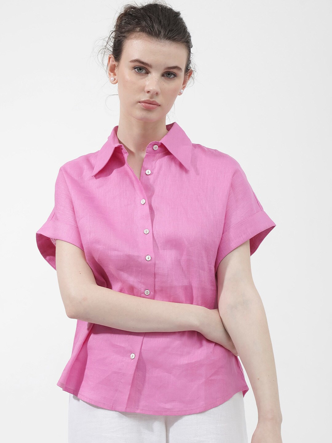 

RAREISM Classic Spread Collar Opaque Casual Shirt, Pink