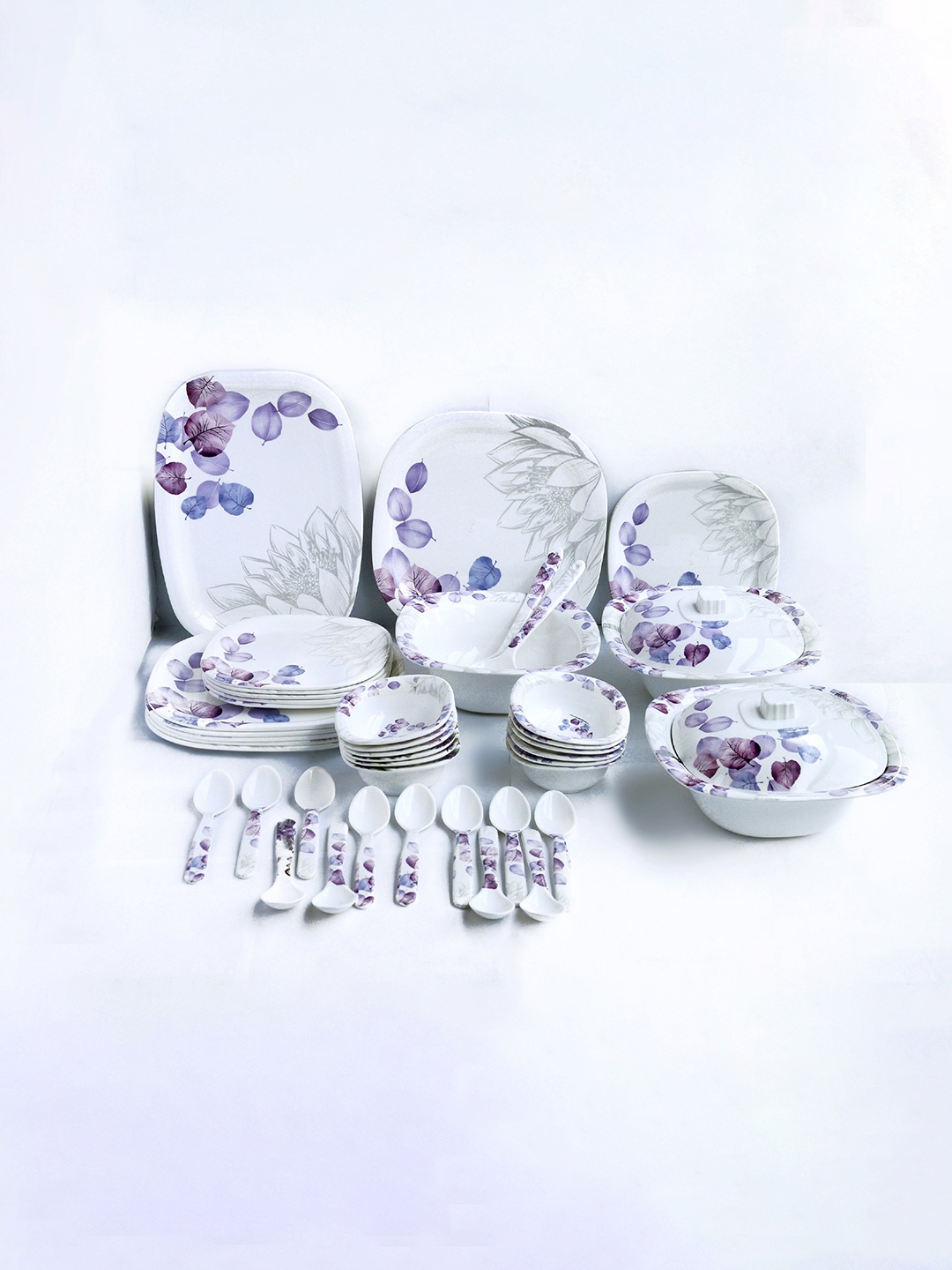 

Radhe Crockery White & Purple 44 Pieces Printed Melamine Glossy Dinner Set