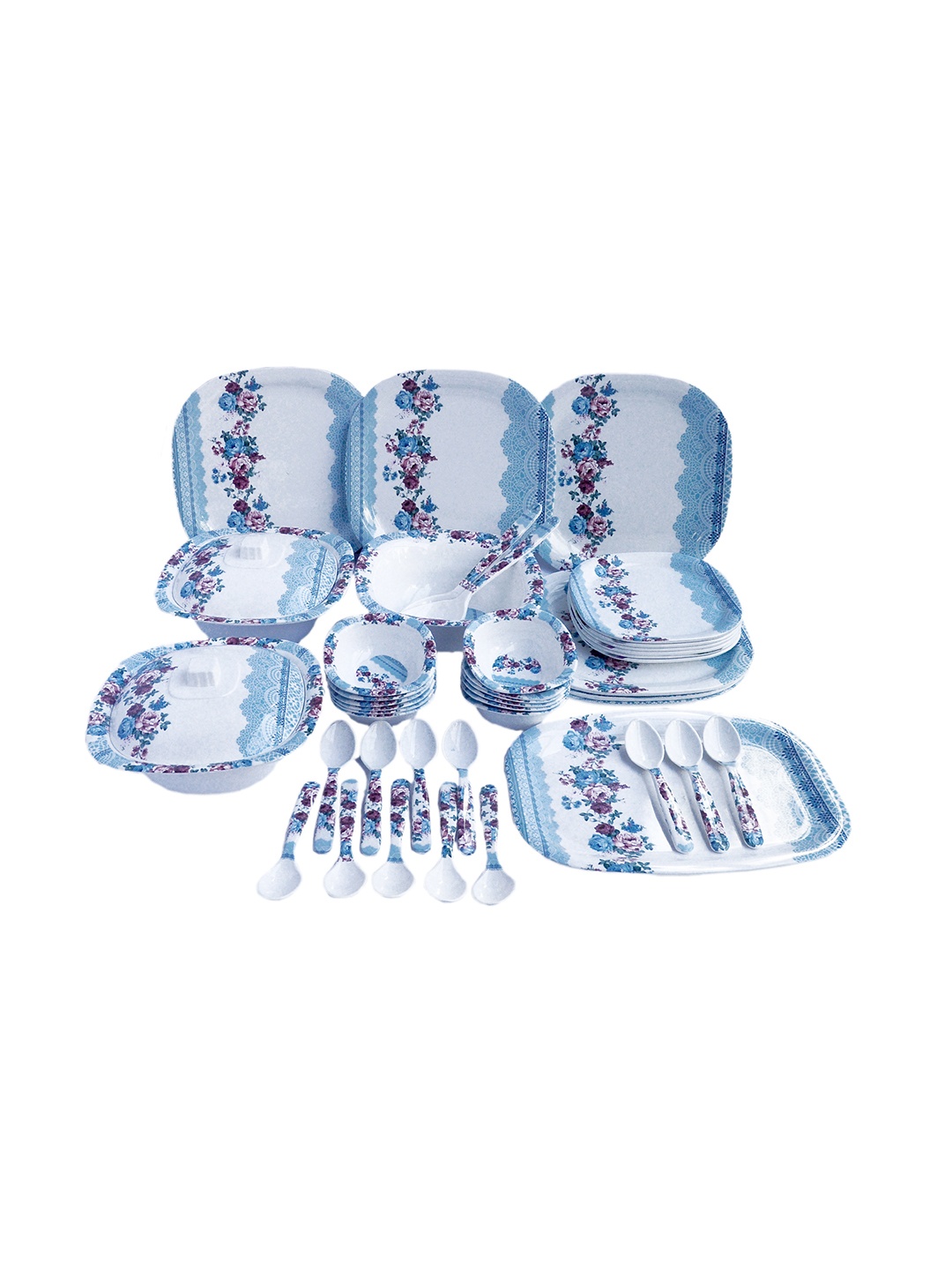 

Radhe Crockery White & Blue 44 Pieces Printed Melamine Glossy Dinner Set