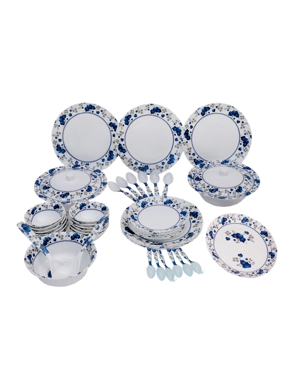 

Radhe Crockery White & Blue 44 Pieces Printed Melamine Glossy Dinner Set