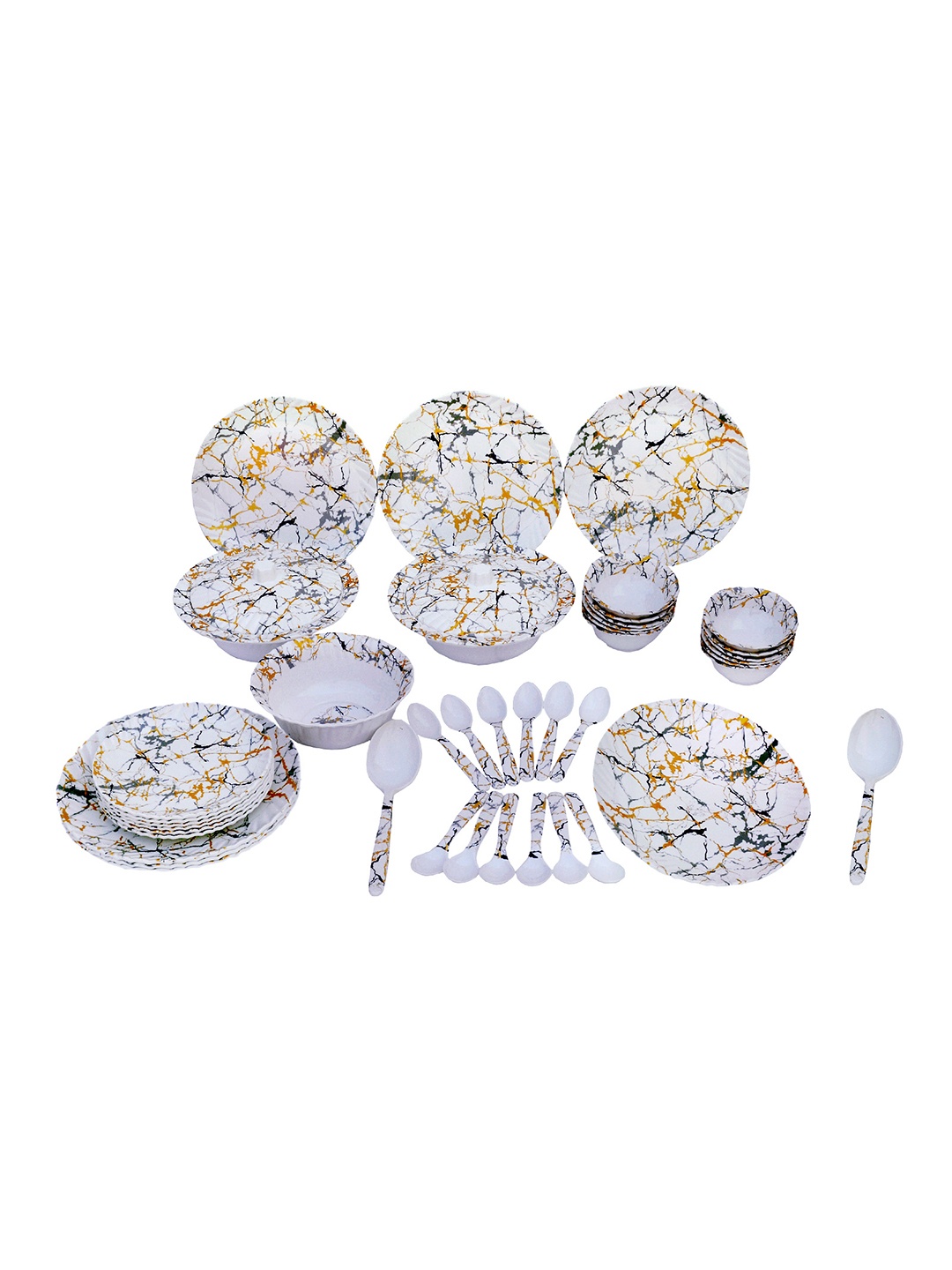 

Radhe Crockery White & Grey 44 Pieces Printed Melamine Glossy Dinner Set