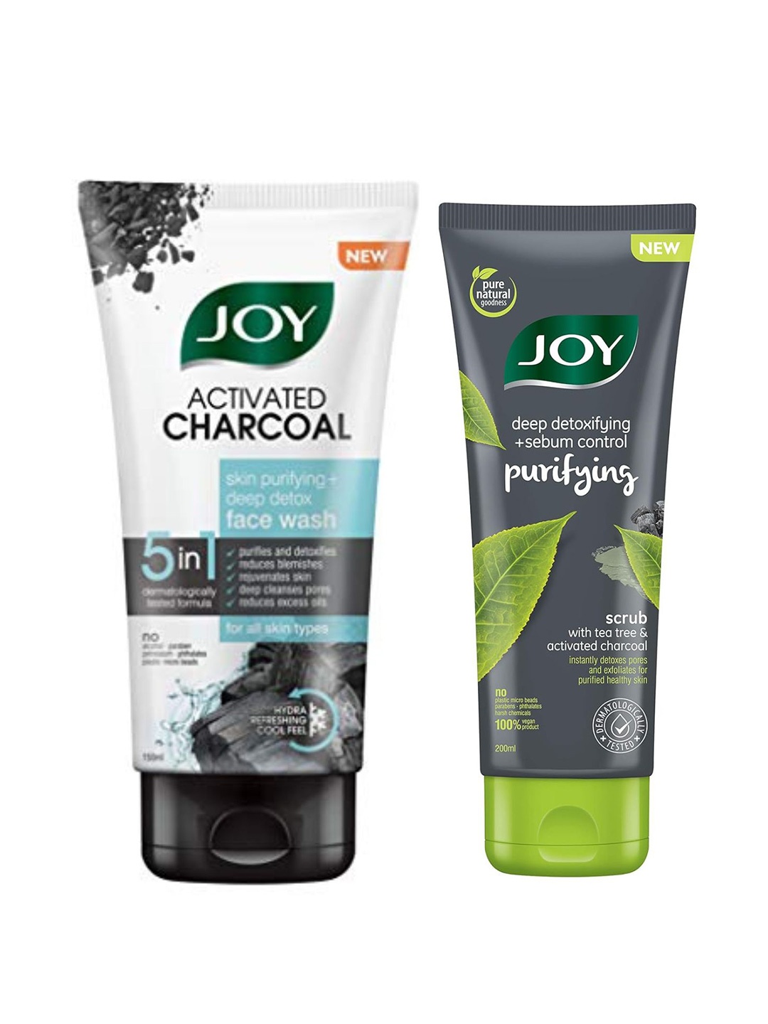 

JOY Set of Charcoal Face Wash - 150 ml & Charcoal Purifying Face Scrub - 200 ml, Green