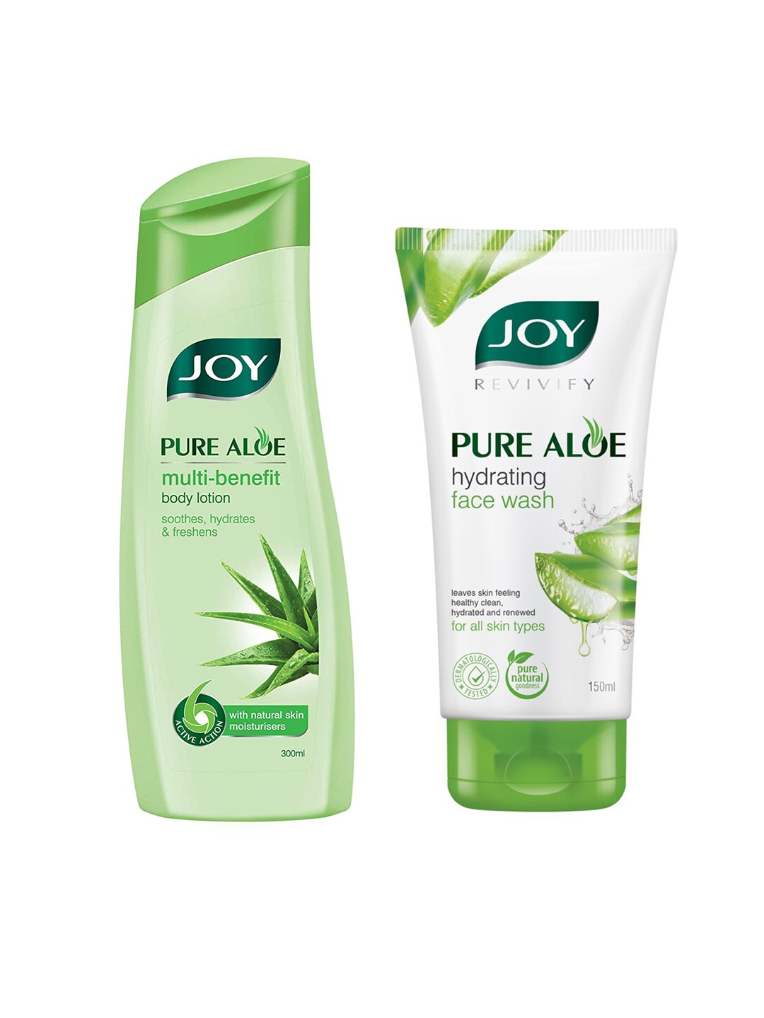 

JOY Set of Pure Aloe Multi-Benefit Body Lotion - 300 ml & Hydrating Face Wash - 150 ml, Green