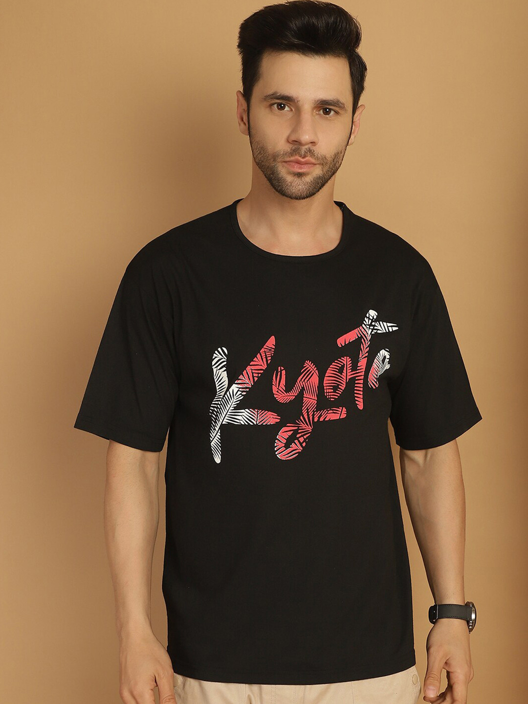 

MACK JONNEY Typography Printed Round Neck T-shirt, Black