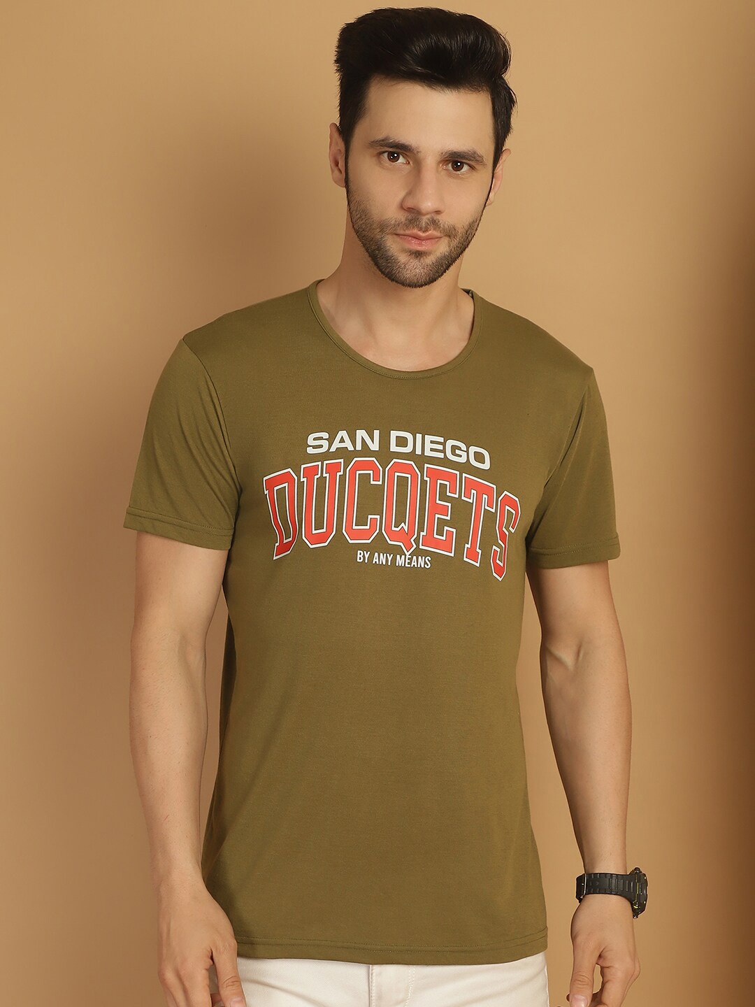 

VIMAL JONNEY Typography Printed Round Neck T-shirt, Green