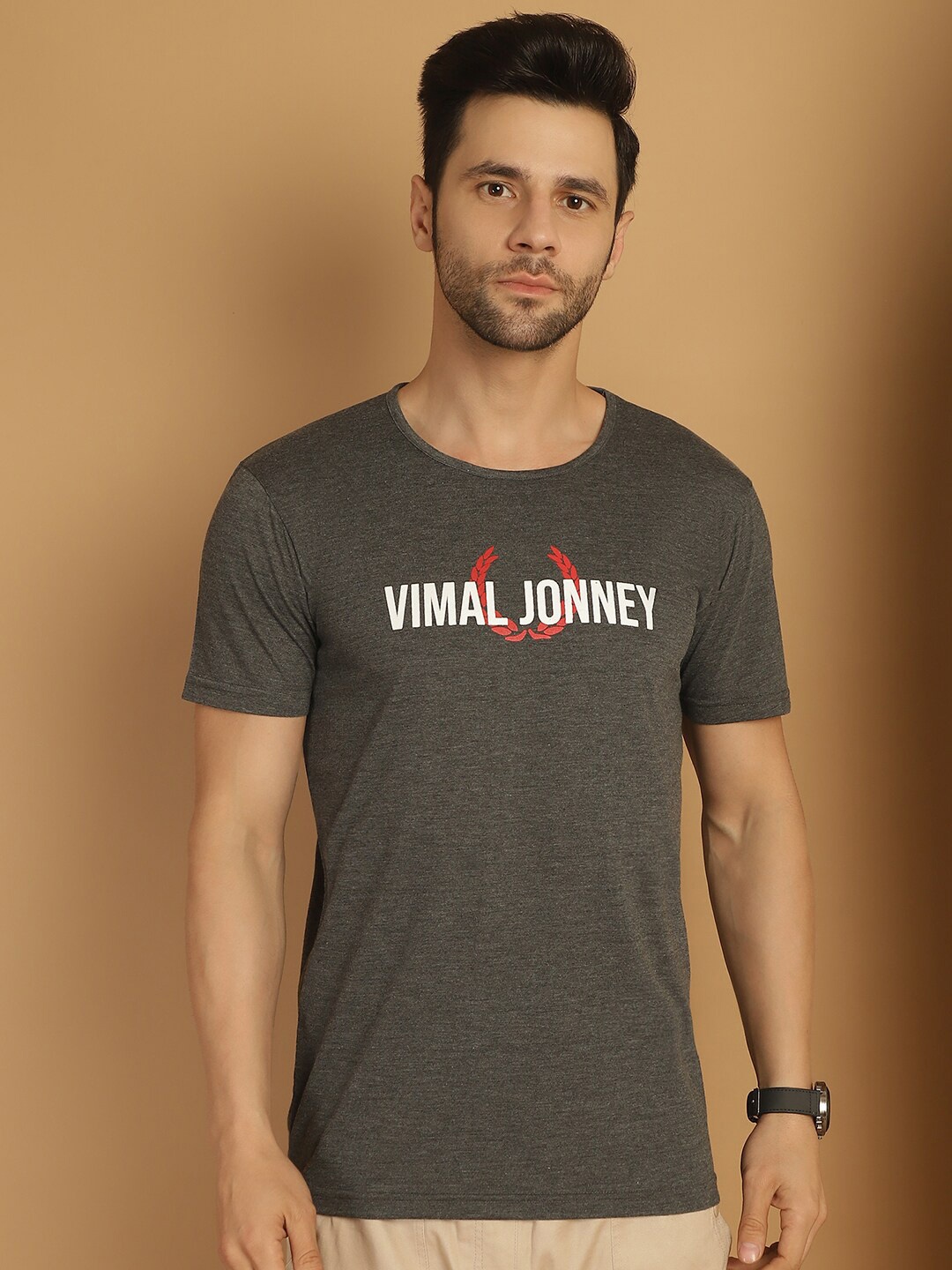 

VIMAL JONNEY Typography Printed Cotton T-shirt, Grey