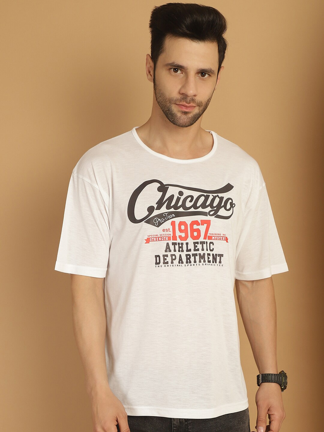 

MACK JONNEY Typography Printed Oversized Cotton T-shirt, White