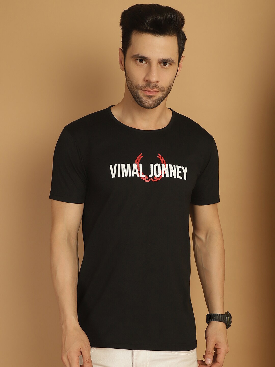 

VIMAL JONNEY Typography Printed Cotton T-shirt, Black