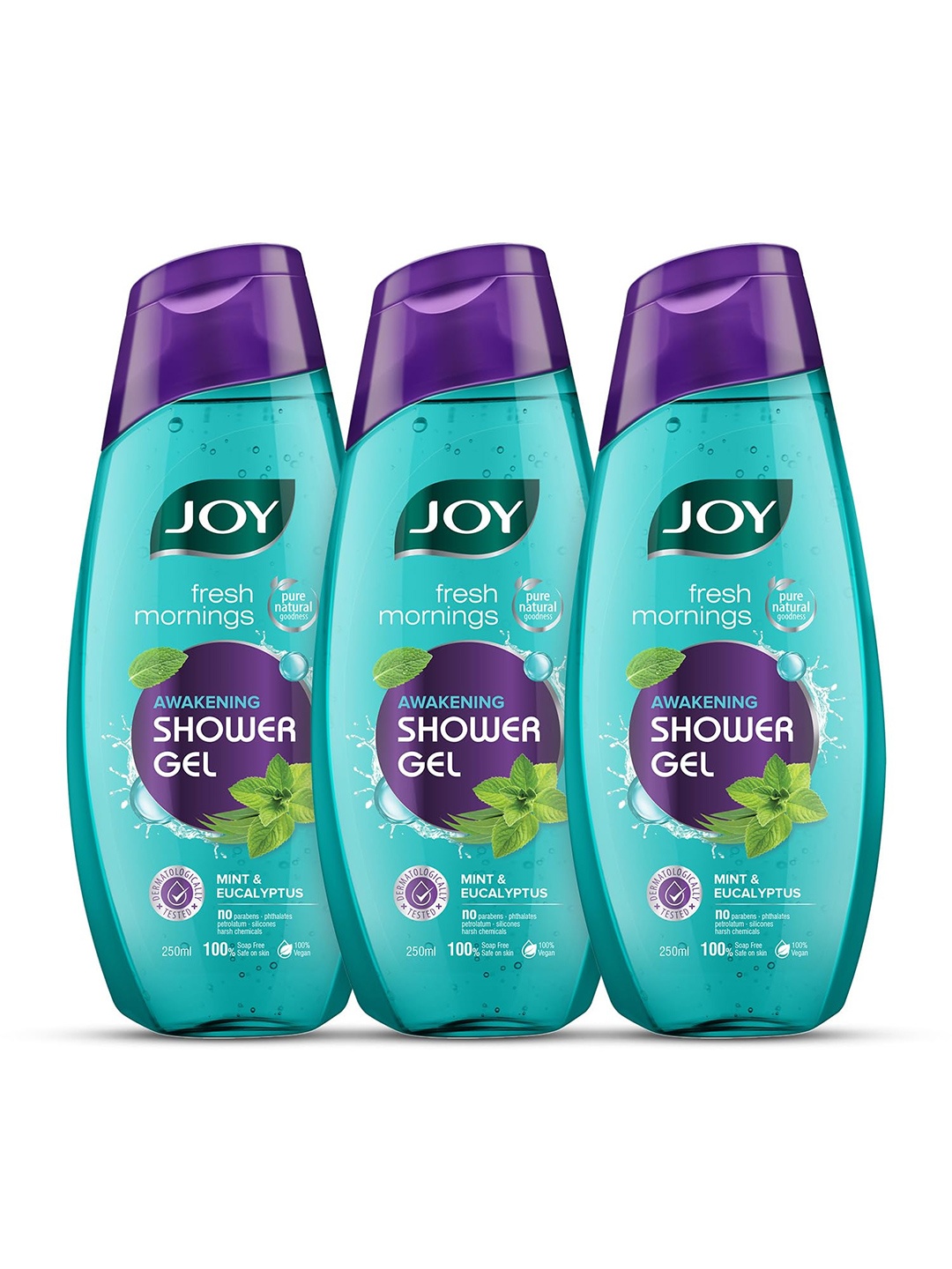 

JOY Set of 3 Fresh Morning Awakening Shower Gel with Mint & Eucalyptus - 250 ml each, Blue