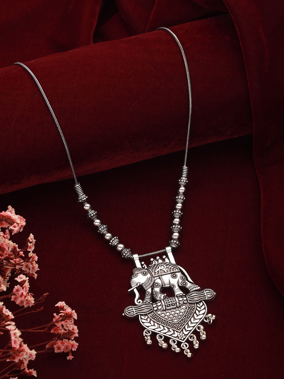 

Jazz and Sizzle Silver-Plated Elephant Shaped Oxidised Necklace