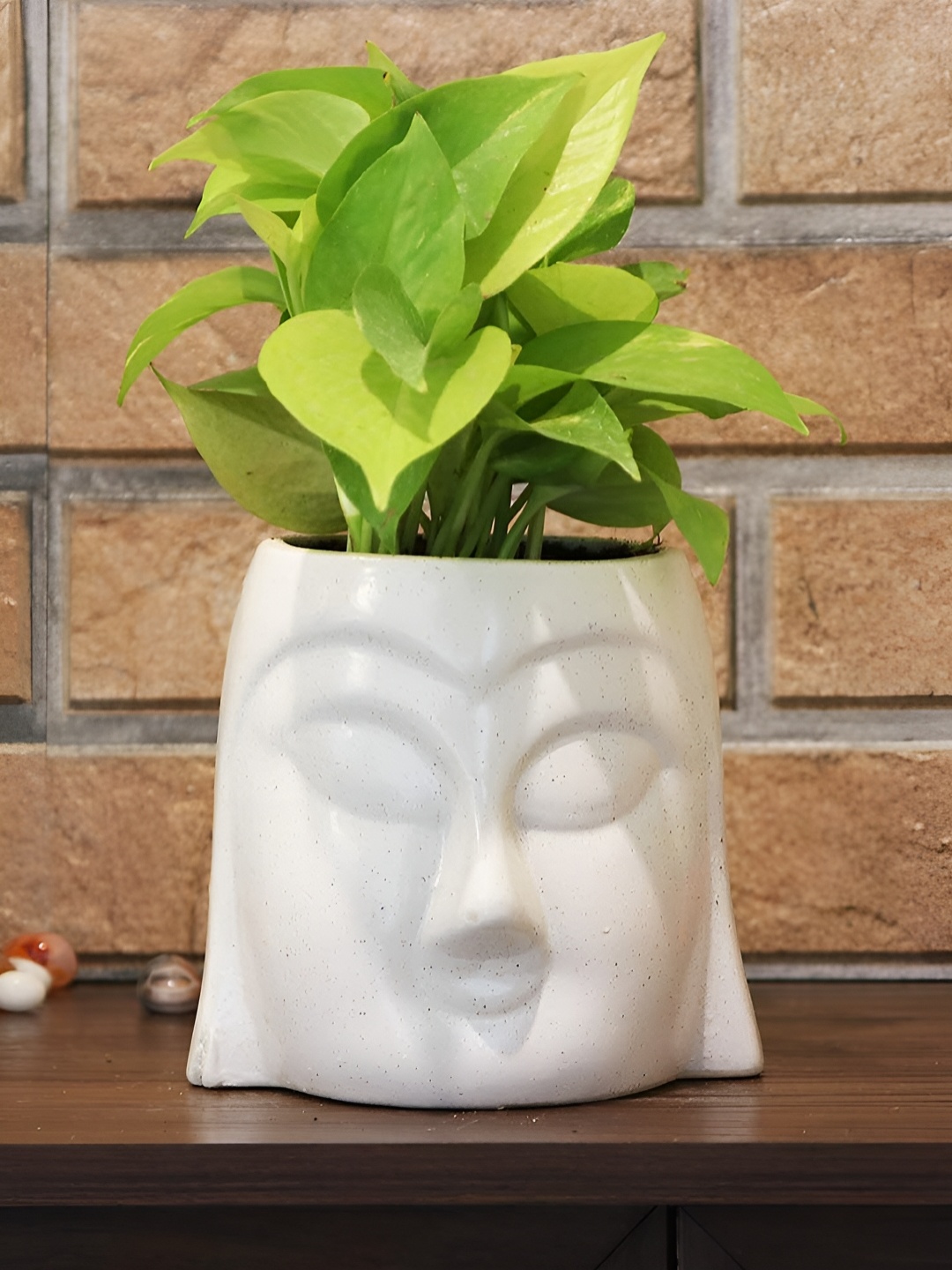 

Leafy Tales White Monk Buddha Shaped Ceramic Planter, Off white