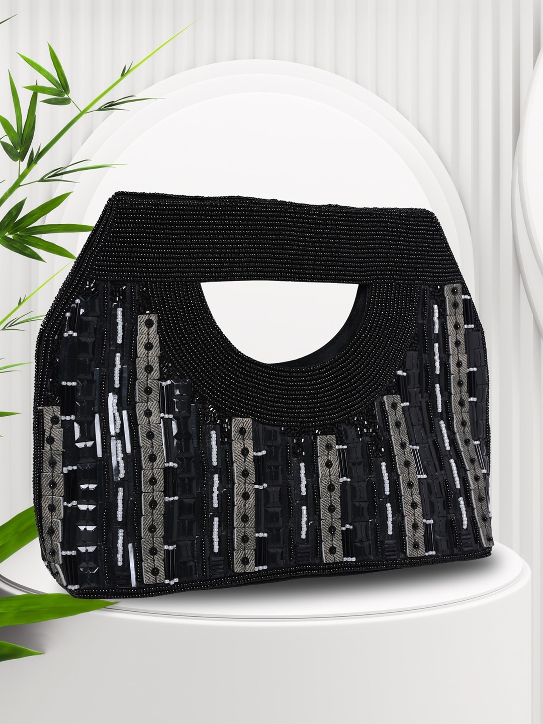 

MARKQUES Embellished Suede Structured Handheld Bag, Black