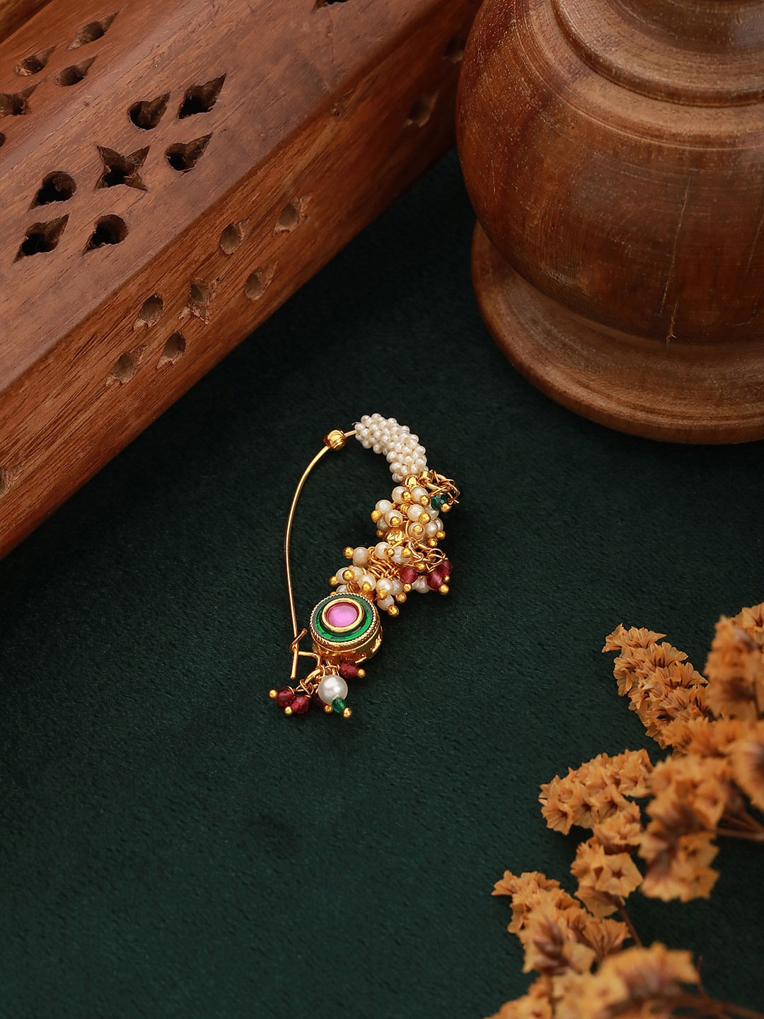 

Jazz and Sizzle Gold-Plated Kundan Studded Septum Nosepin