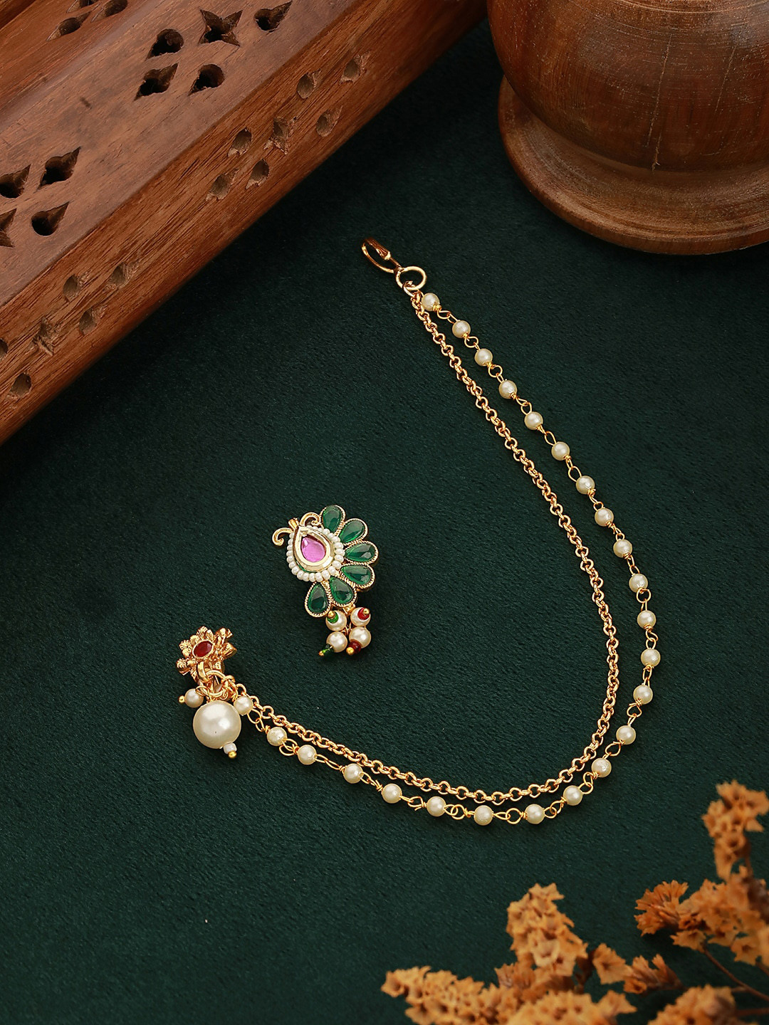 

Jazz and Sizzle Set of 2 Gold-Plated Kundan Studded Septum Nosepins
