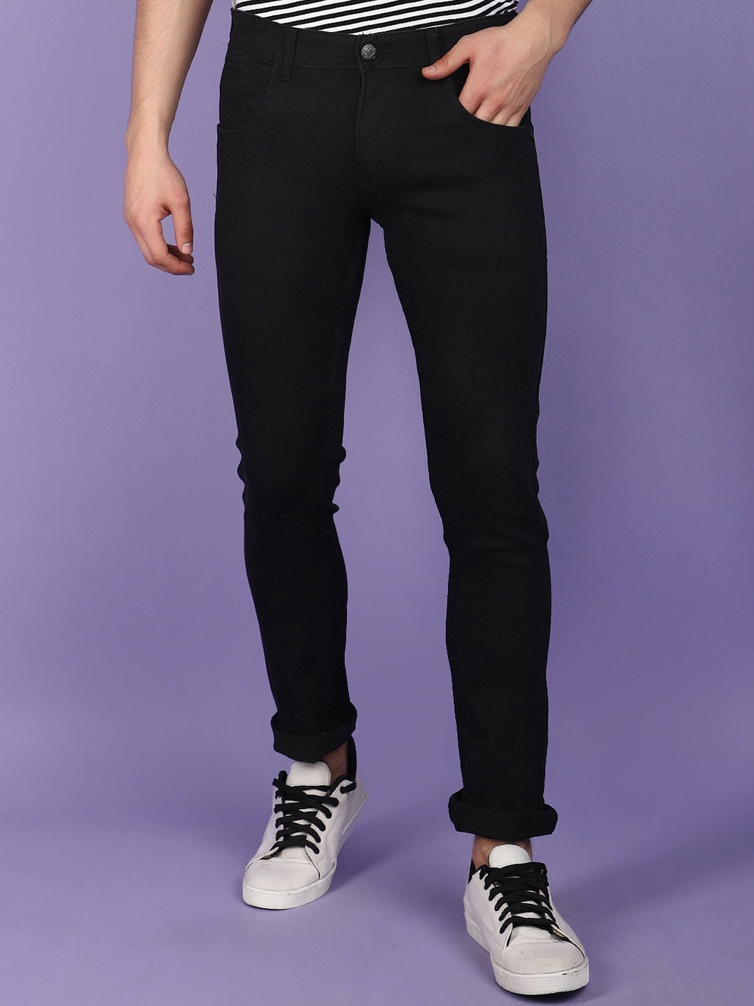 

V-Mart Men Slim Fit Mid-Rise Clean Look Cotton Jeans, Black
