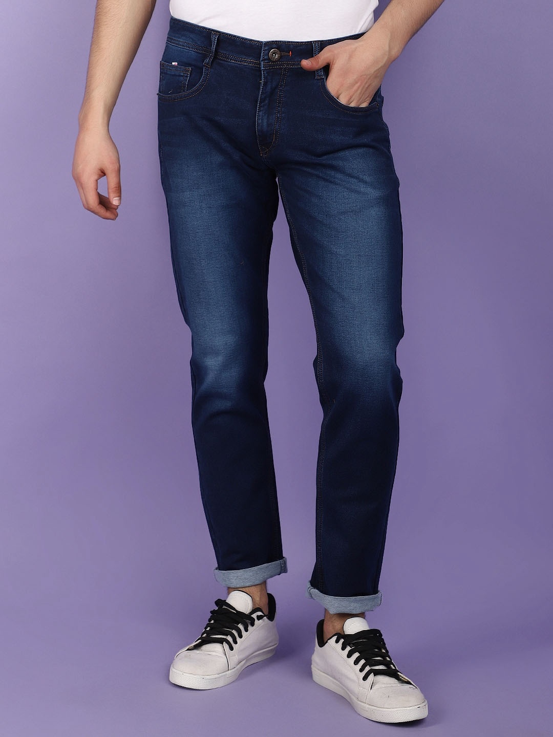

V-Mart Men Slim Fit Mid-Rise Clean Look Heavy Fade Cotton Jeans, Blue