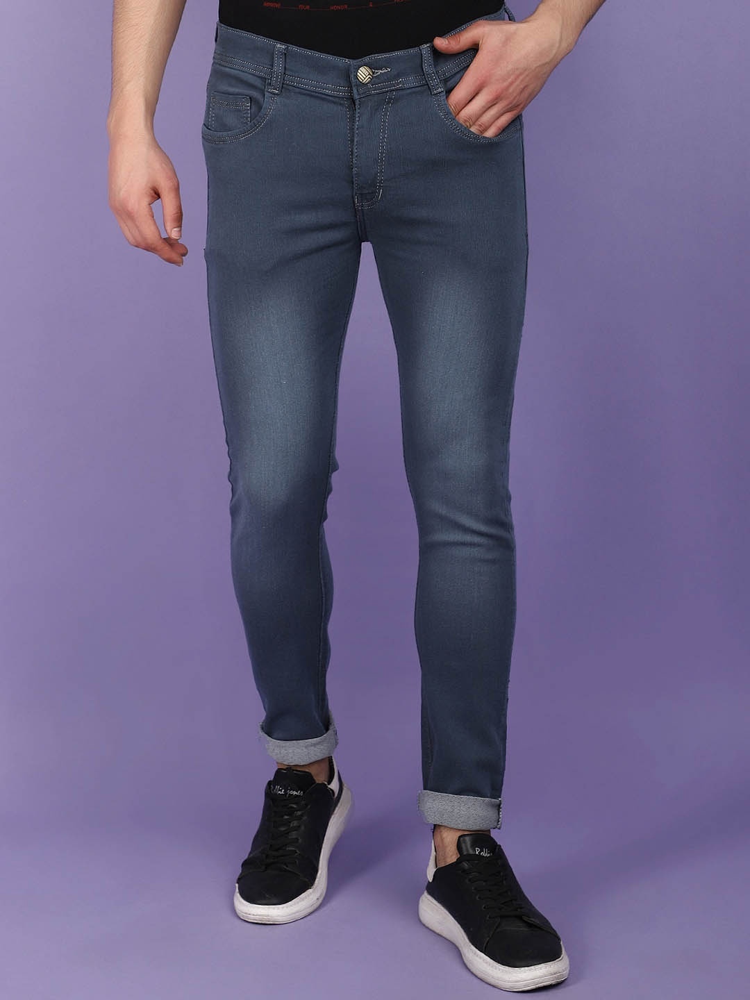 

V-Mart Men Slim Fit Heavy Fade Cotton Jeans, Grey
