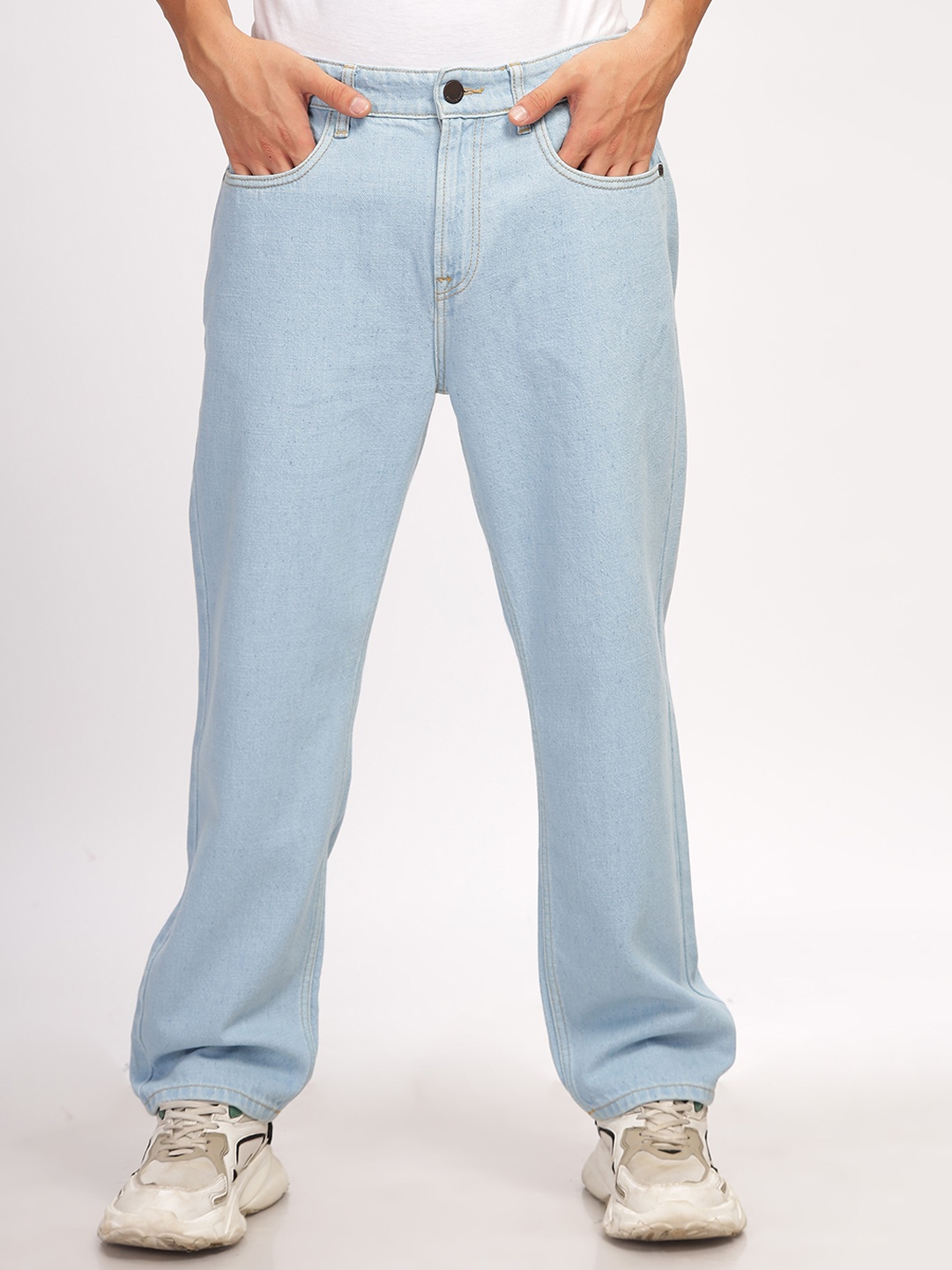

HERE&NOW Men Mid-Rise Loose Pure Cotton Relaxed Fit Jeans, Blue
