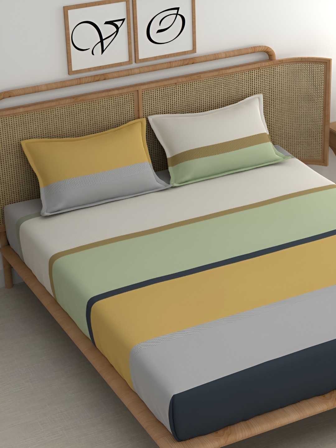 

CHHAVI INDIA Colourblocked 210 TC King Bedsheet With 2 Pillow Covers, Multi