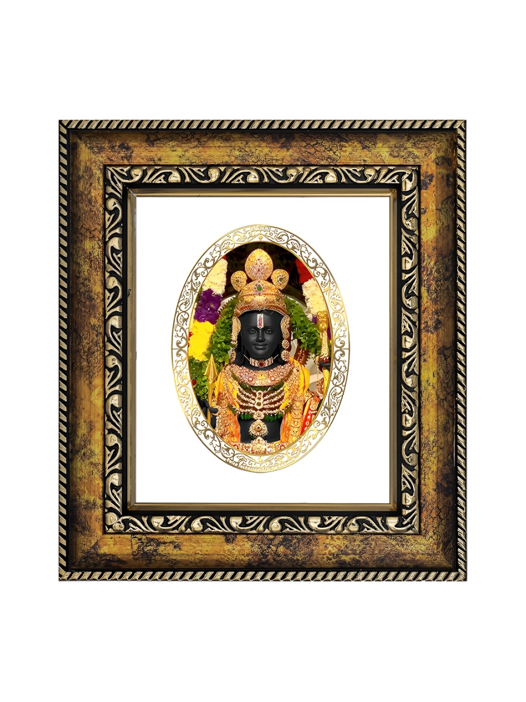 

DIVINITI GoldToned and White 24K Gold Plated Ram Lalla Wooden Wall Photo Frame
