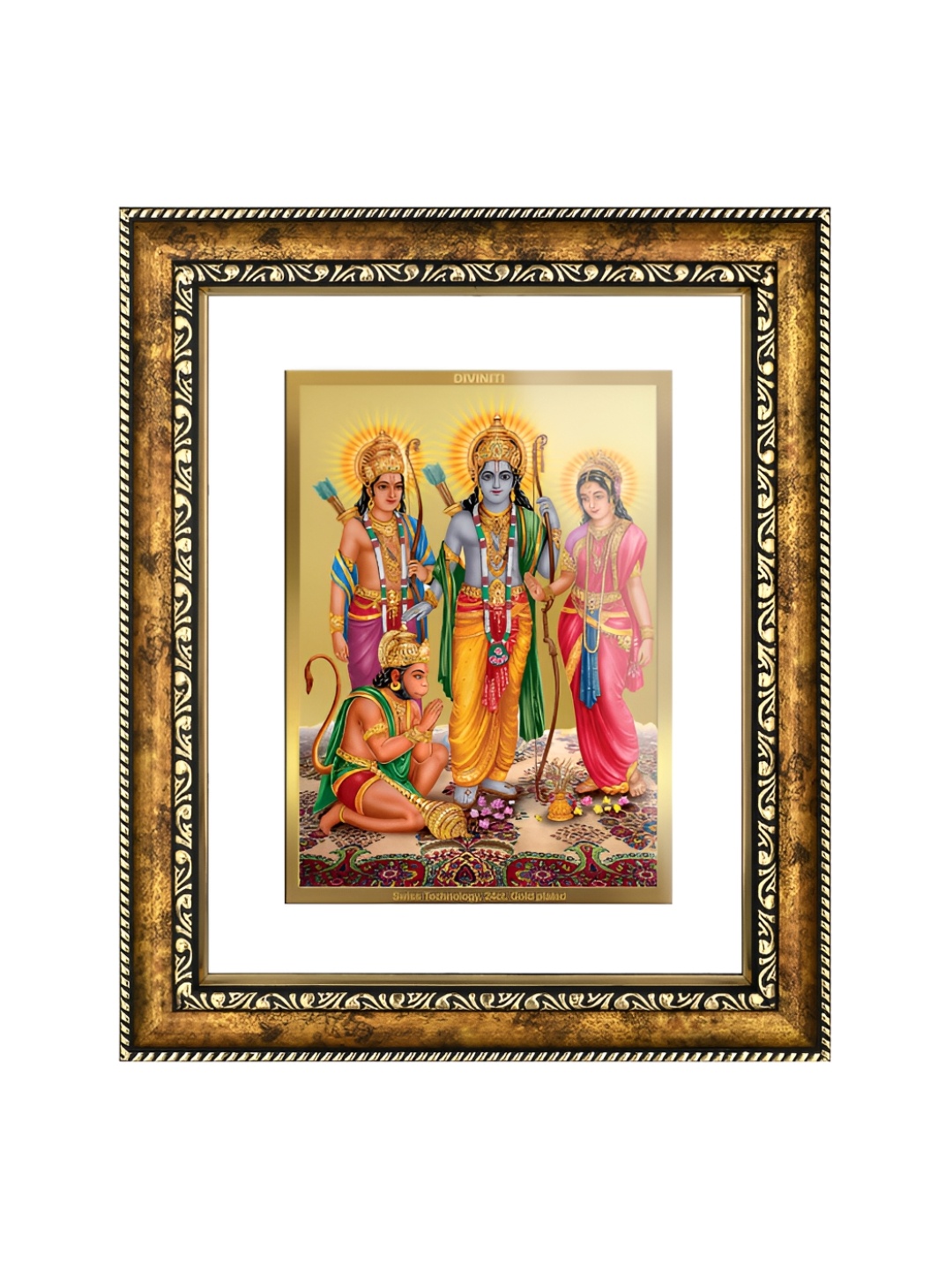 

DIVINITI GoldToned and White 24K Gold Plated Ram Darbar Wooden Wall & Table Photo Frame