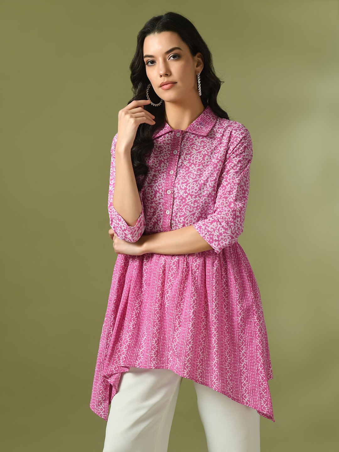 

Sangria Floral Printed Cotton Empire Top, Pink
