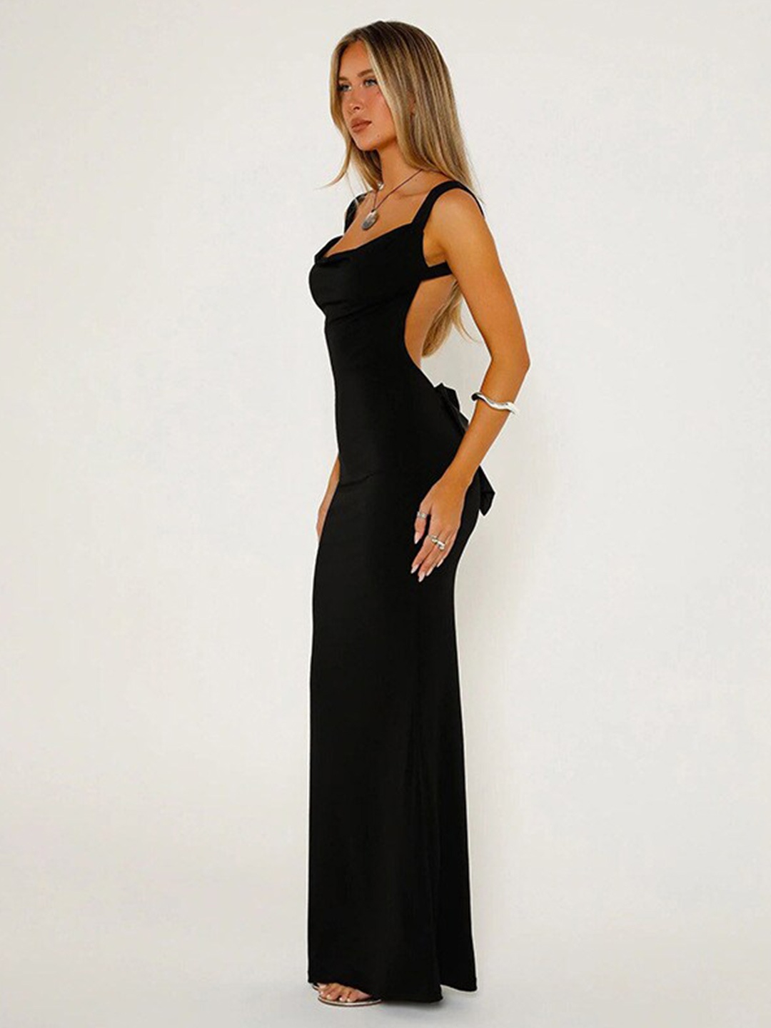 

StyleCast x Revolte Shoulder Straps Sleeveless Bow Maxi Dress, Black