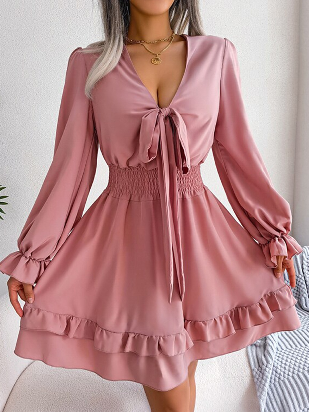 

StyleCast x Revolte Long Sleeves Fit & Flare Mini Dress, Pink