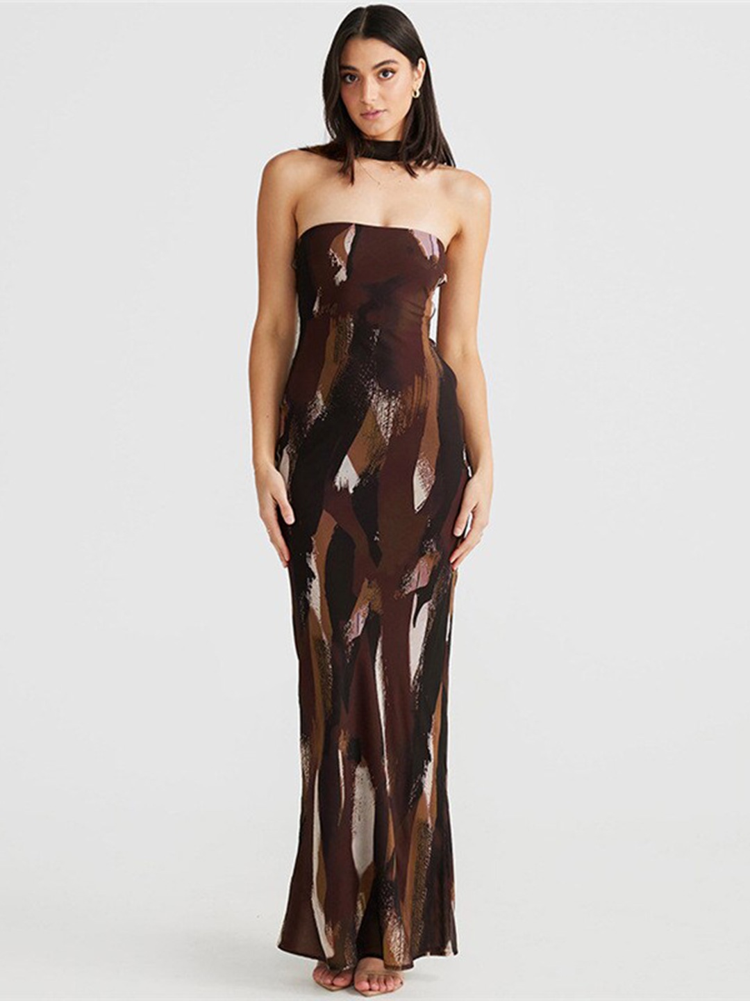 

StyleCast x Revolte Strapless Tie & Die Print Maxi Dress, Brown