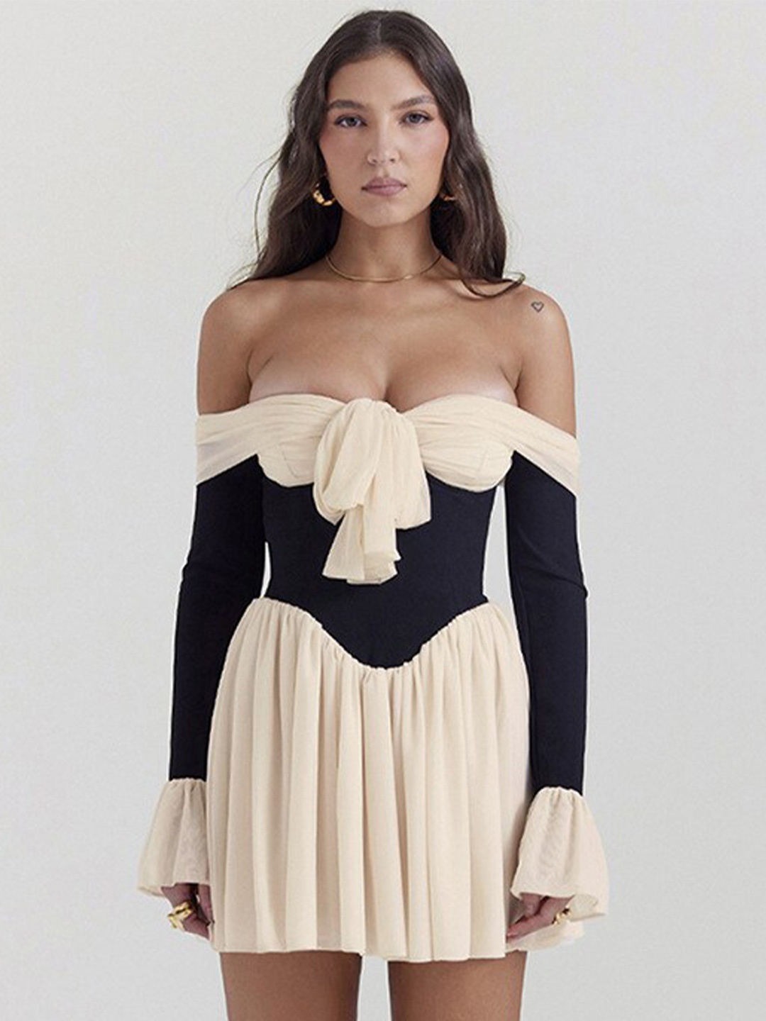 

StyleCast x Revolte Black Off-Shoulder A-Line Mini Dress