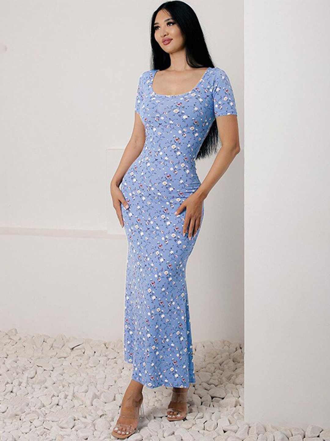 

StyleCast x Revolte Floral Print Bodycon Maxi Dress, Blue
