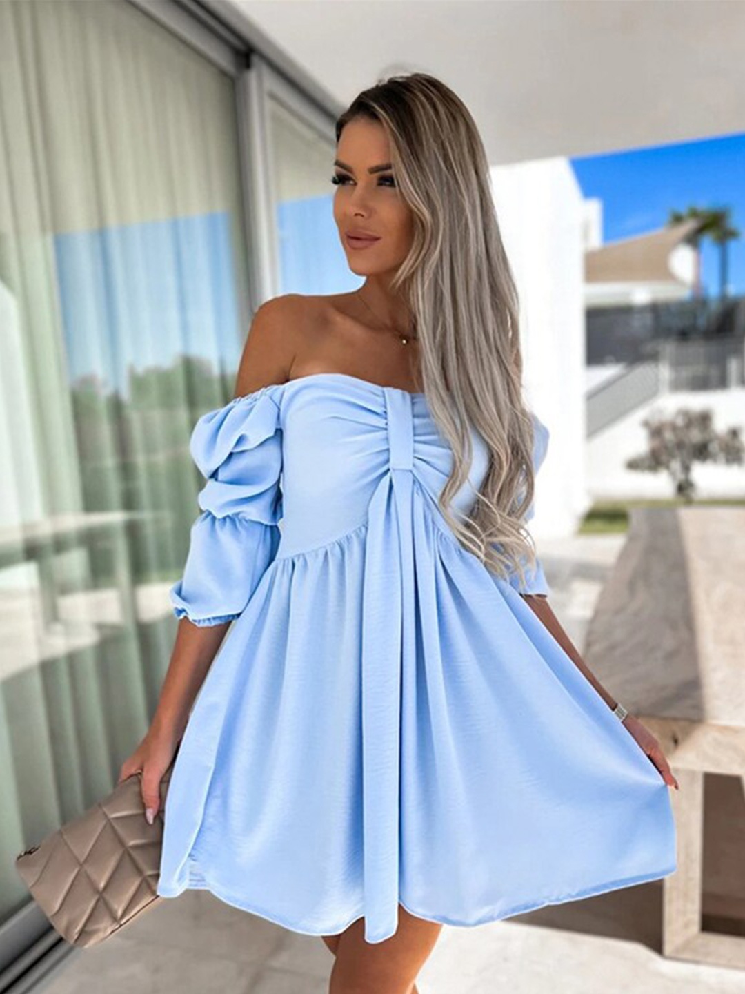 

StyleCast x Revolte Blue Off-Shoulder Fit & Flare Dress