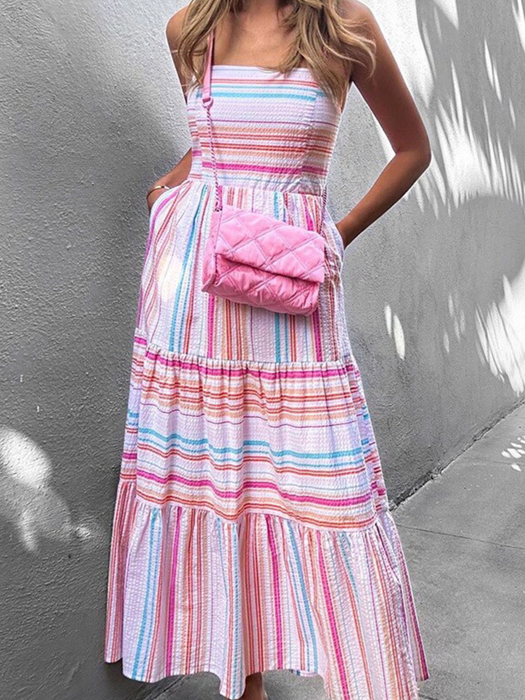 

StyleCast x Revolte Striped Strapless Layered Maxi Dress, Pink