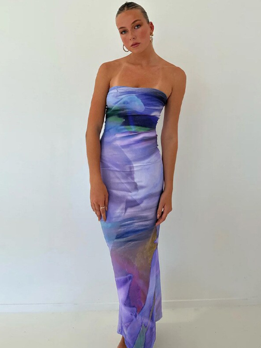 

StyleCast x Revolte Tie and Dye Strapless Bodycon Midi Dress, Purple