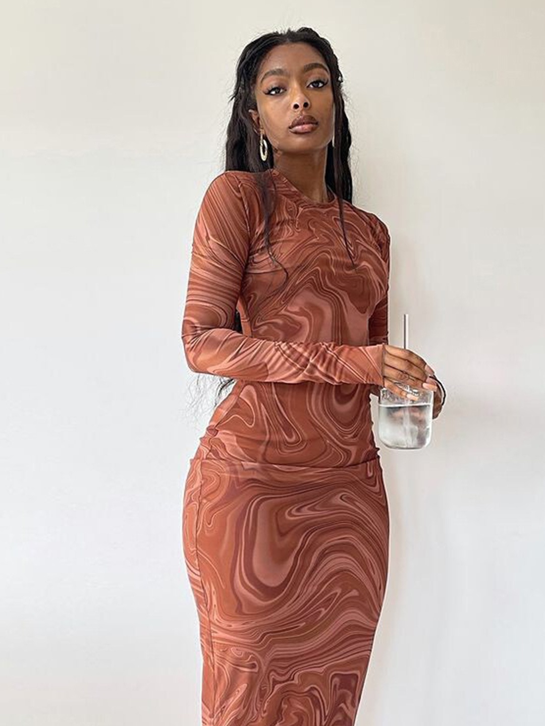 

StyleCast x Revolte Abstract Printed Sheath Midi Dress, Orange